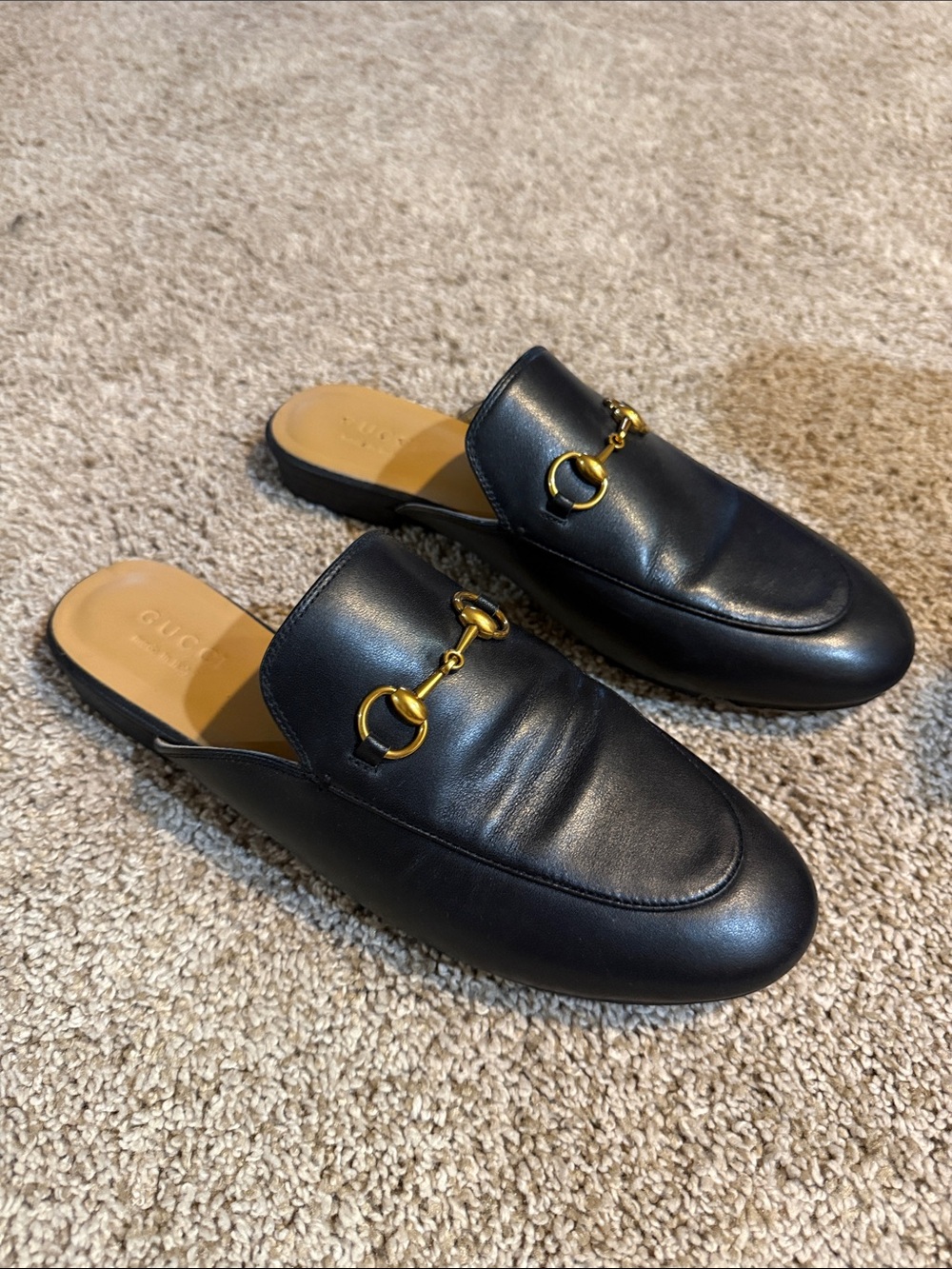 Gucci Black Leather Horsebit Slip-On Mules